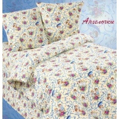 Поплиновый комплект постельного белья в детскую кроватку Soft-tex "Ангелочки"